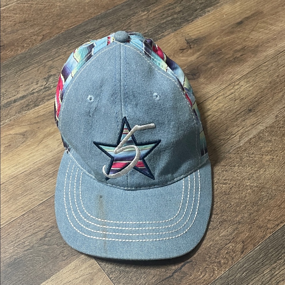 Light Blue Denim Star Cap with Colorful Stripe Inlay